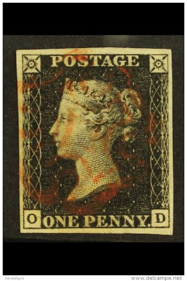 1840 1d Black, "OB" Plate 7, Very Fine Used With 4 Margins &amp; Red Maltese Cross Cancellation. For More Images,... - Ohne Zuordnung