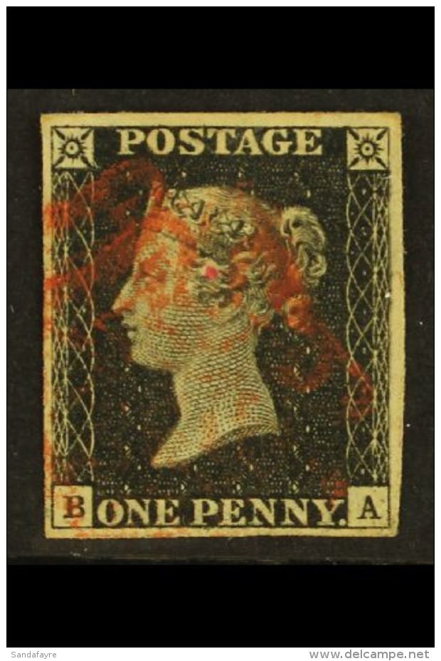 1840 1d Black, "BA" Plate 1b, Very Fine Used With 4 Margins &amp; Red Maltese Cross Cancellation. For More Images,... - Ohne Zuordnung