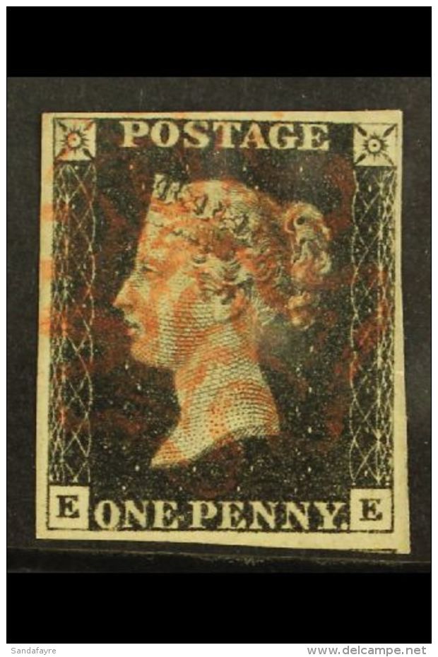 1840 1d Black, "EE" Plate 8, Very Fine Used With 4 Margins &amp; Red Maltese Cross Cancellation. For More Images,... - Zonder Classificatie