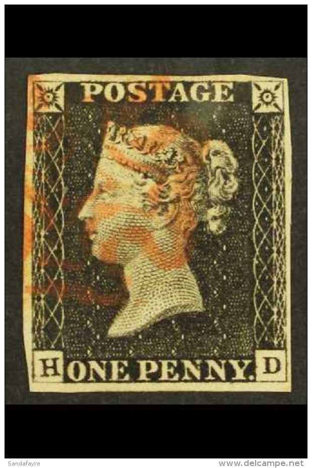 1840 1d Black 'HD' Plate 3, SG 2, Very Fine Used With 4 Margins &amp; Red MC Cancellation. For More Images, Please... - Ohne Zuordnung