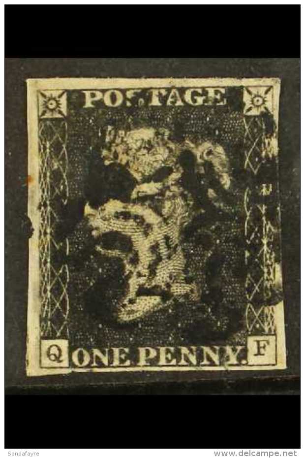1840 1d Black 'QF' PLATE ELEVEN, SG 2, Used With 4 Margins &amp; Black MC Pmk, Small Thin In Margin At Left Clear... - Ohne Zuordnung