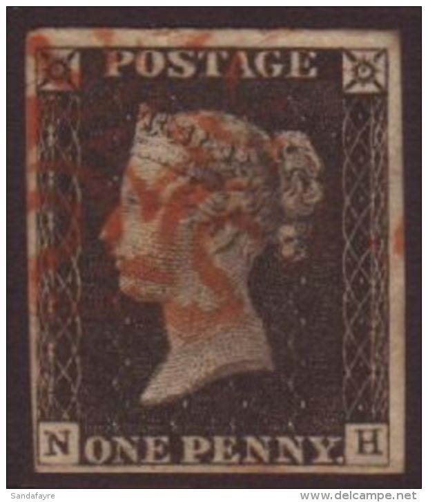 1840 1d Black 'NH' Plate 2, SG 2, Fine Used With 4 Close To Large Margins &amp; Pretty Red MC Pmk Over One Corner.... - Zonder Classificatie