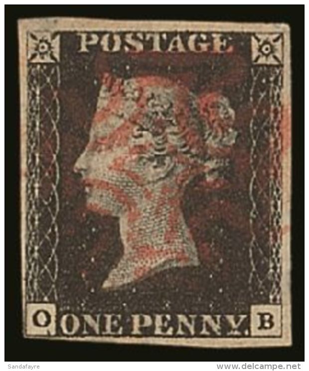 1840 1d Black 'OB' Plate 6, SG 2, Fine Used With 4 Small To Good Margins &amp; Pretty Red Upright MC Pmk, Couple... - Zonder Classificatie