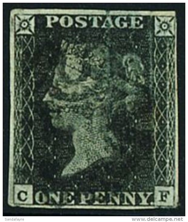 1840 1d Black 'CF' Plate 11, SG 2, Good Used Example Of This Rare Plate With 4 Small / Good Neat Margins, Hinge... - Zonder Classificatie