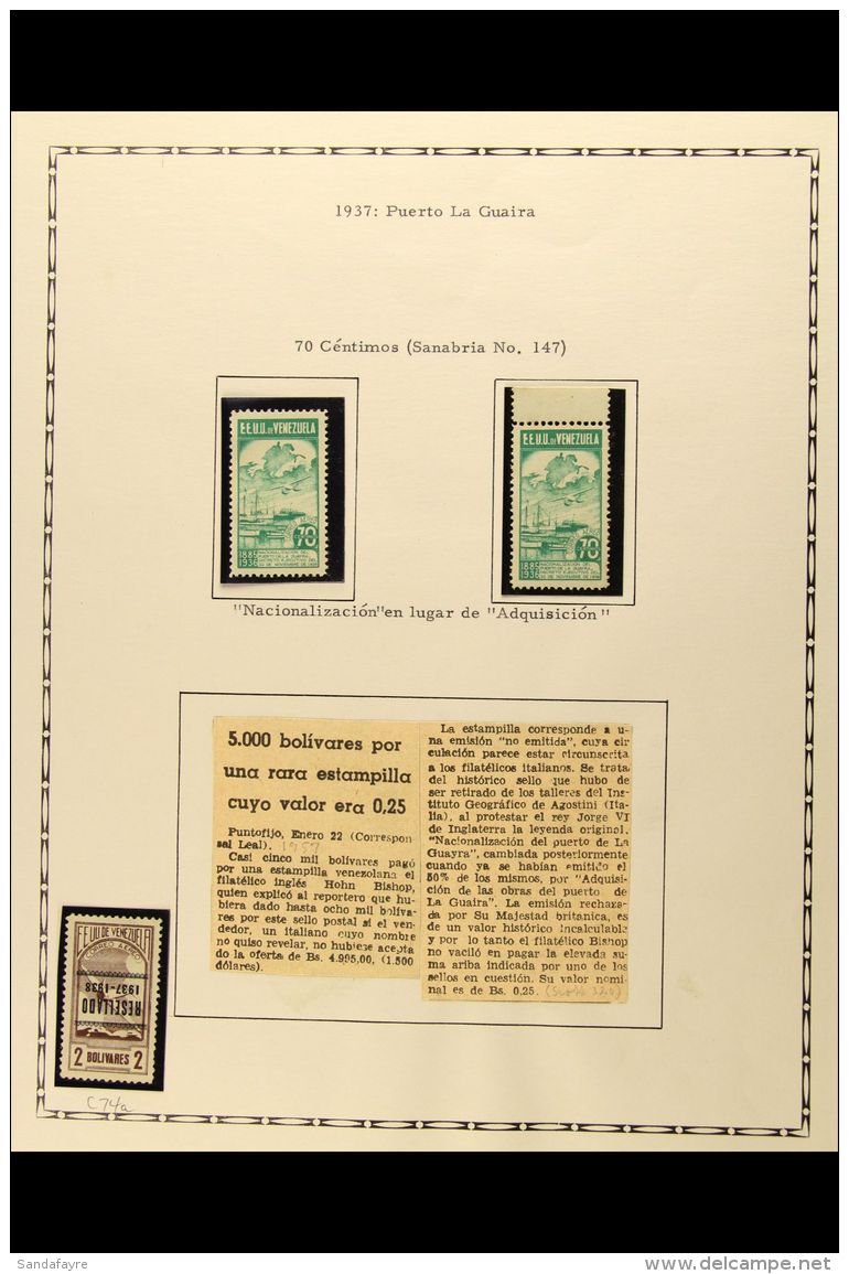 1937 AIR VARIETIES Includes Two Mint Examples Of The Scarce 1937 10c Emerald Puerto La Guaira With The Inscription... - Venezuela