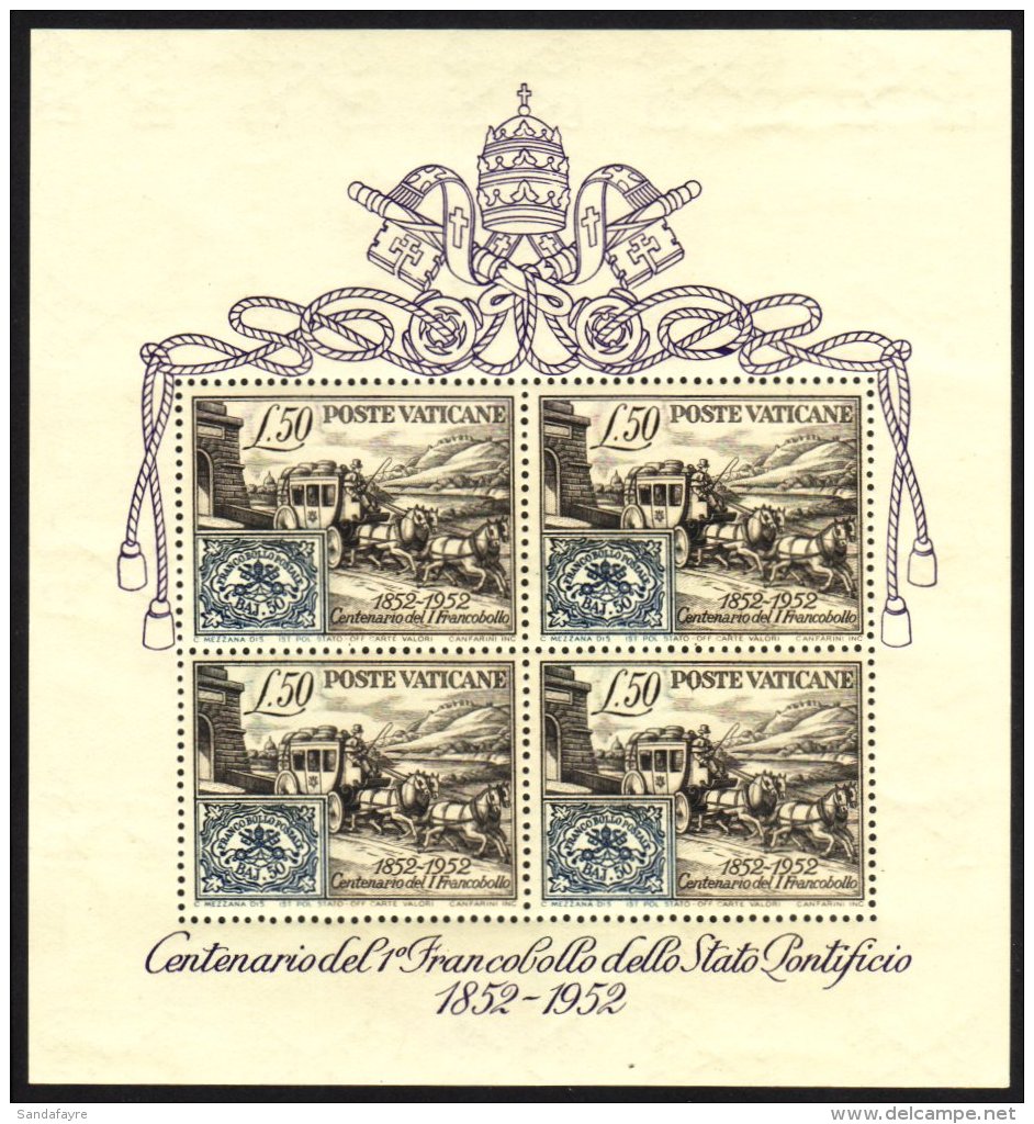 1952 Papal States' Stamp Centenary Mini-sheet, SG MS176a, Sassone Bl 1, Very Fine Mint (it Is Never Hinged But... - Sonstige & Ohne Zuordnung