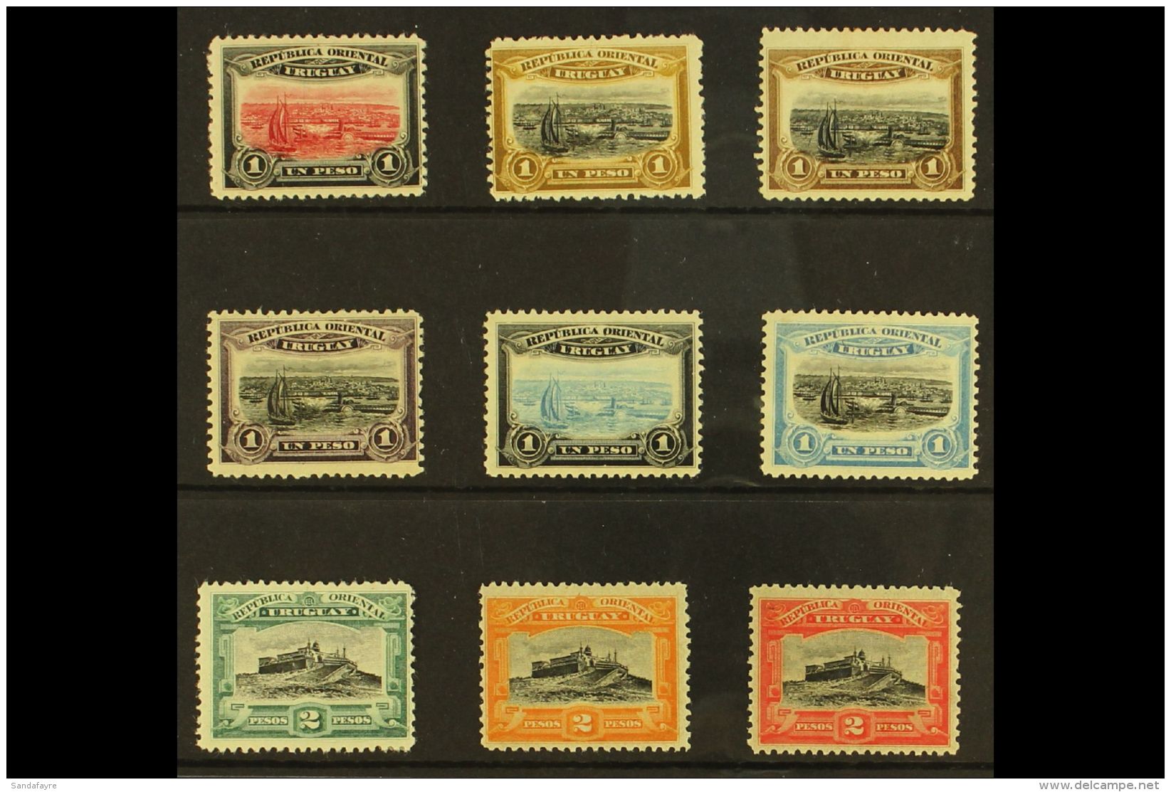1895 UNISSUED STAMPS. Very Fine Mint Perforated Essays / Colour Proofs Prepared In 1895, Comprising 1p Harbour... - Uruguay