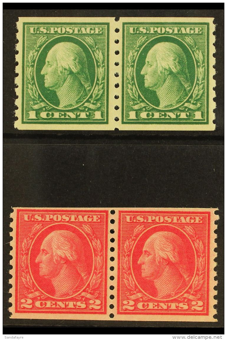 1912 1c Green &amp; 2c Carmine Imperf X Perf 8&frac12; COIL PAIRS, Scott 412/413, Fine - Very Fine Never Hinged... - Sonstige & Ohne Zuordnung