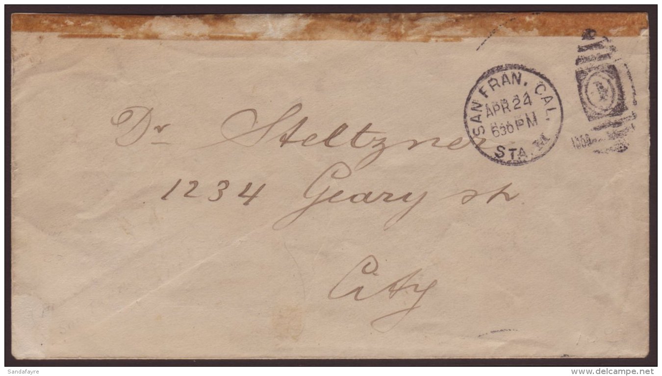 1906 1906 (24 Apr) Stampless Cover Addressed Locally, With "San Francisco" Cancel. Carried "Free" After The... - Andere & Zonder Classificatie
