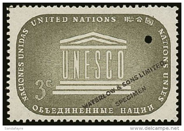 1955 3c U.N.E.S.C.O. (as SG 33) - A Perforated And Gummed PROOF IN OLIVE-GREEN With "Waterlow &amp; Sons Limited /... - Sonstige & Ohne Zuordnung