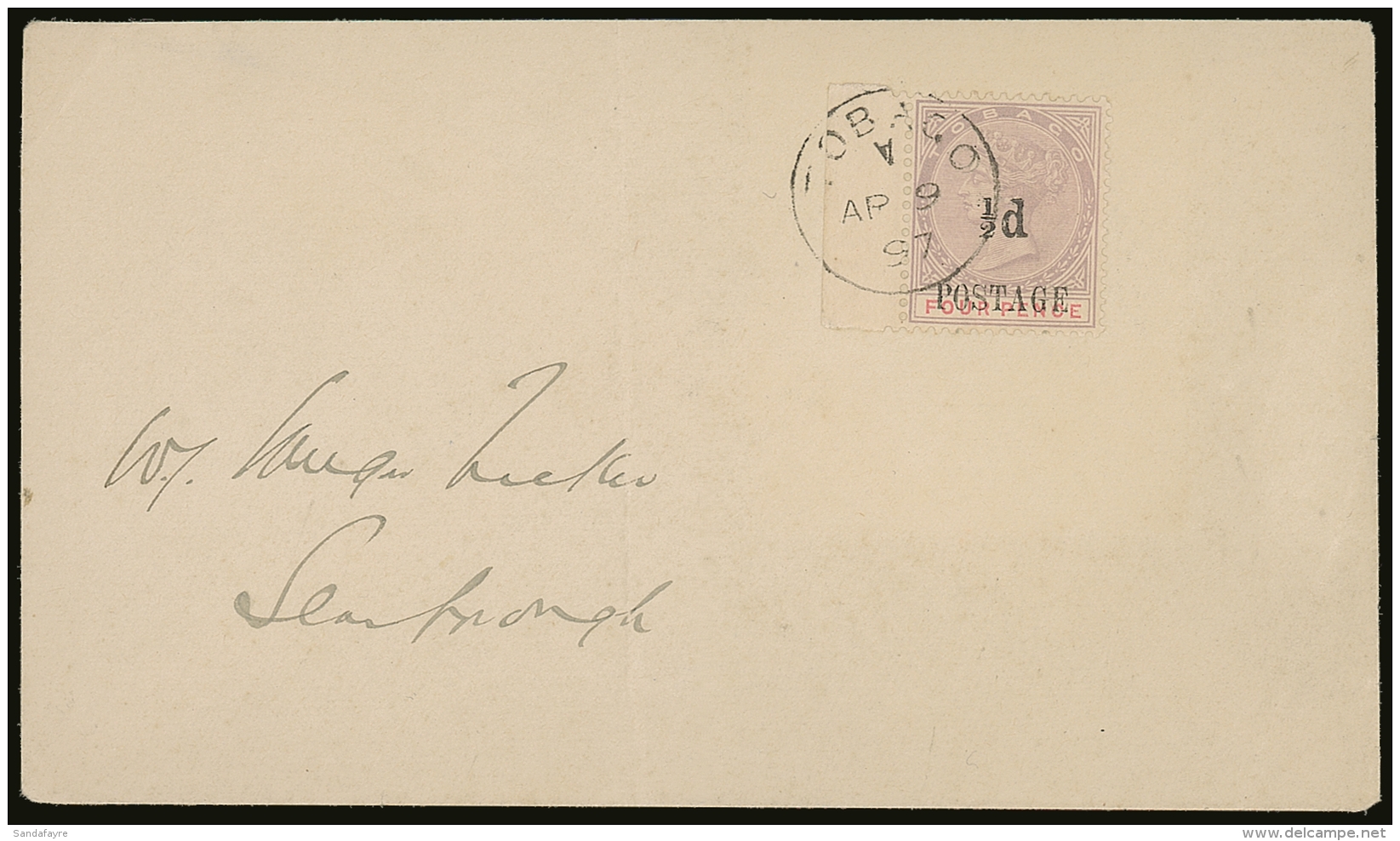 1897 &frac12;d On 4d Lilac And Carmine, SG 33, Tied By Crisp Tobago Cds To Local Scarborough Cover With Inverted ... - Trinidad & Tobago (...-1961)