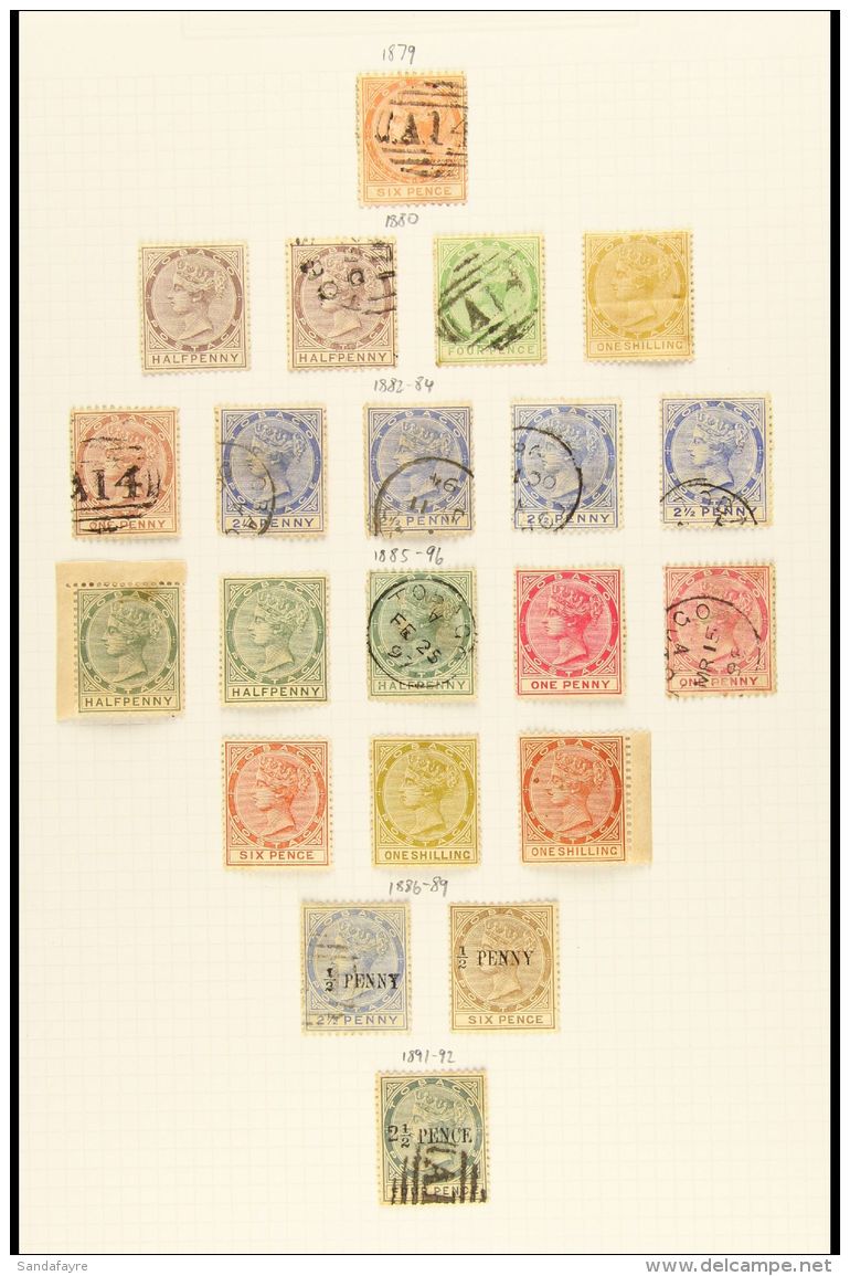 1879-1896 COLLECTION On A Page, Inc 1879 6d Used (thin), 1880 &frac12;d (x2, Unused &amp; Used), 4d Used &amp; 1s... - Trinidad & Tobago (...-1961)