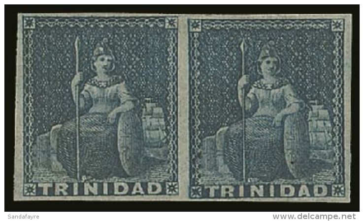 1852 (1d) Deep Blue On Evenly Blued Paper SG 4, Superb Mint Horizontal Pair, With Clear Margins All Round. For... - Trinidad En Tobago (...-1961)