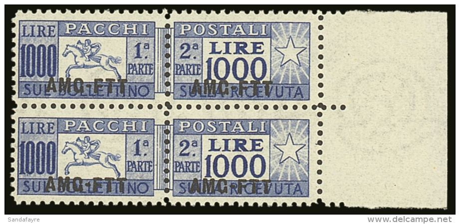 ZONE A PARCEL POST 1954 1000L Ultramarine, Line Perf 13&frac14; (Sass 26/1) - A Never Hinged Mint Marginal... - Autres & Non Classés