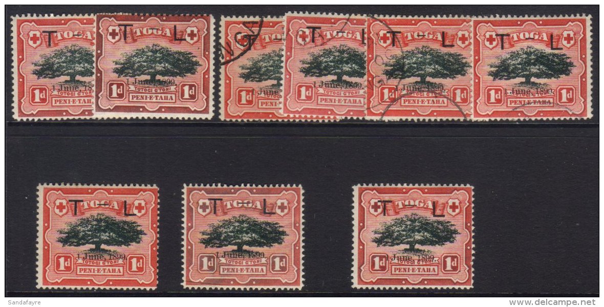 1899 1d Royal Wedding Overprint Study Group With '2mm' And '3mm' Hyphen Examples, SG 54, Two Mint &amp; Four Used... - Tonga (...-1970)
