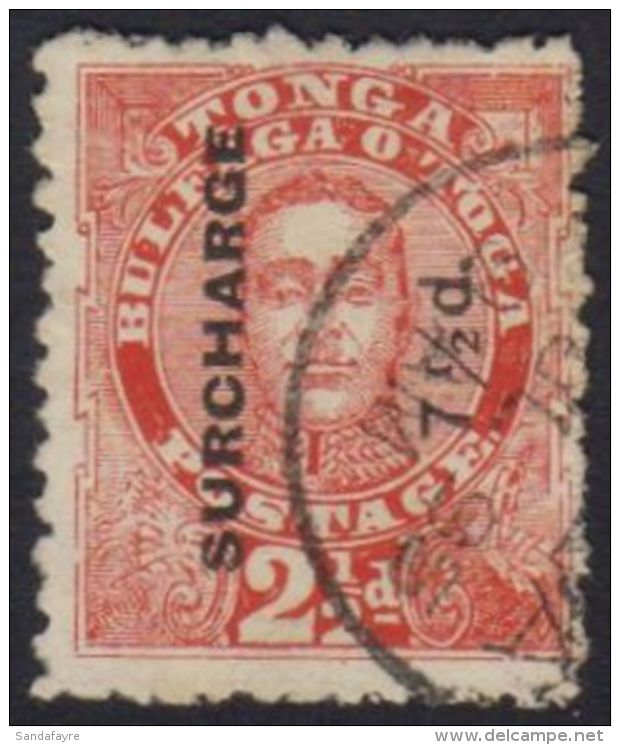 1895 (June) 7&frac12;d On 2&frac12;d Vermilion, Stop After "Postage" SG 31d, Fine Used.  For More Images, Please... - Tonga (...-1970)