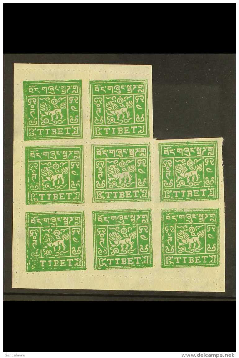 1933 - 60 4t Emerald, Pin Perf, SG 13A, Superb Mint Block Of 8 With Part Sheet Margin To 3 Sides. For More Images,... - Tibet