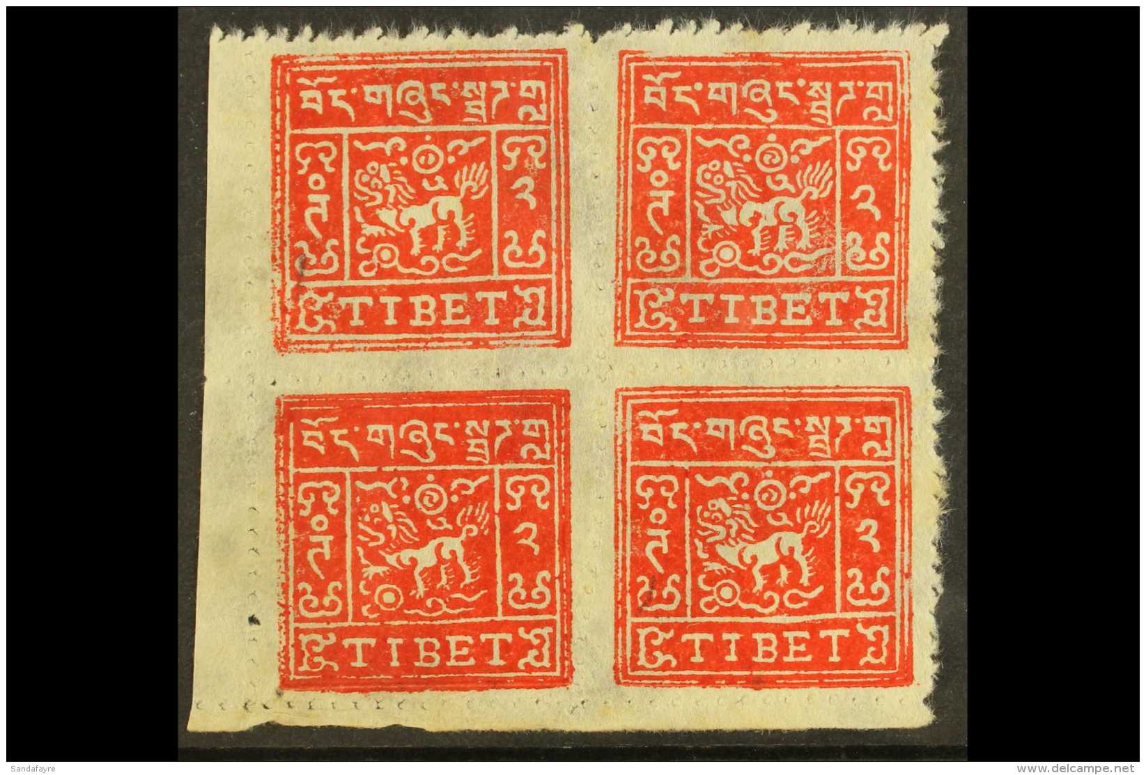 1933 - 60 2t Scarlet, Pin Perf, SG 12A, Superb Mint Block Of 4. Scarce. For More Images, Please Visit... - Tibet