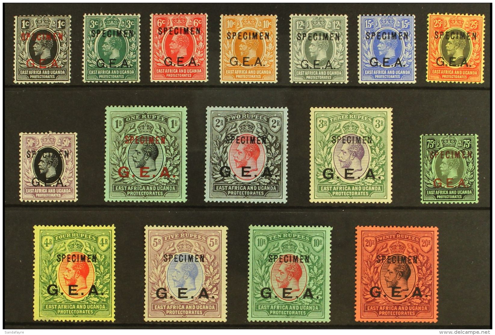 1917-21 "G. E. A." Overprints Complete Definitive Set To 20r With SPECIMEN Overprints, SG 45s/61s, Fine Mint. (16... - Tanganyika (...-1932)