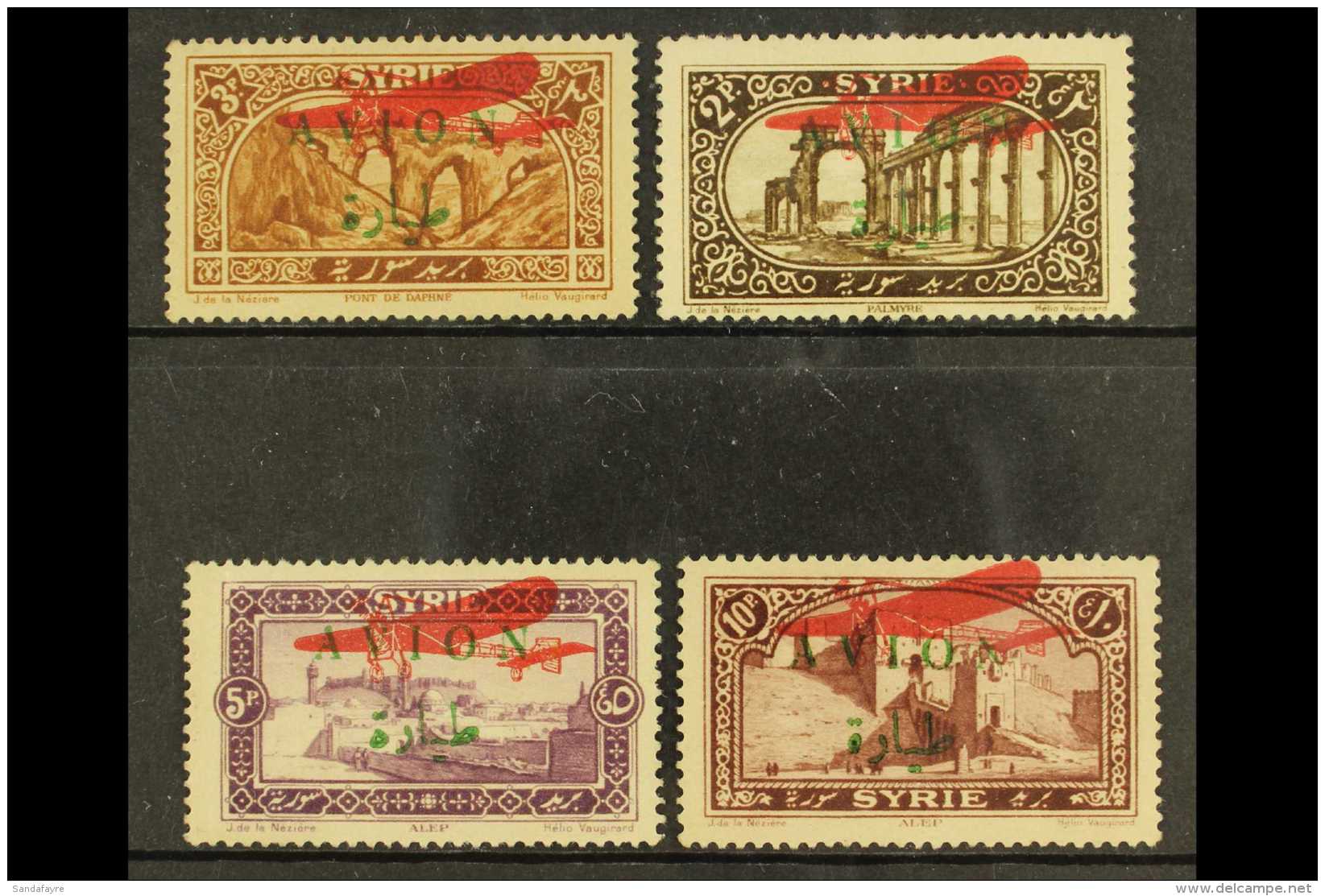 1925 AIRS WITH 1926 OVERPRINTS. 1925 Complete Set With "AVION" Opt In Green, With Additional 1926 Aeroplane Opt In... - Syrien