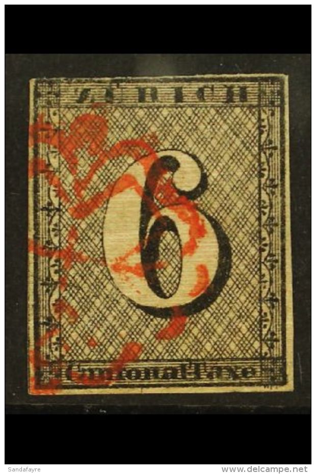 ZURICH 1843-46 6r Black (Zum 2W, SG Z2, Mi 2 II, Sc 1L4), Fine Used With 4 Margins (close/just Touching At Top... - Andere & Zonder Classificatie