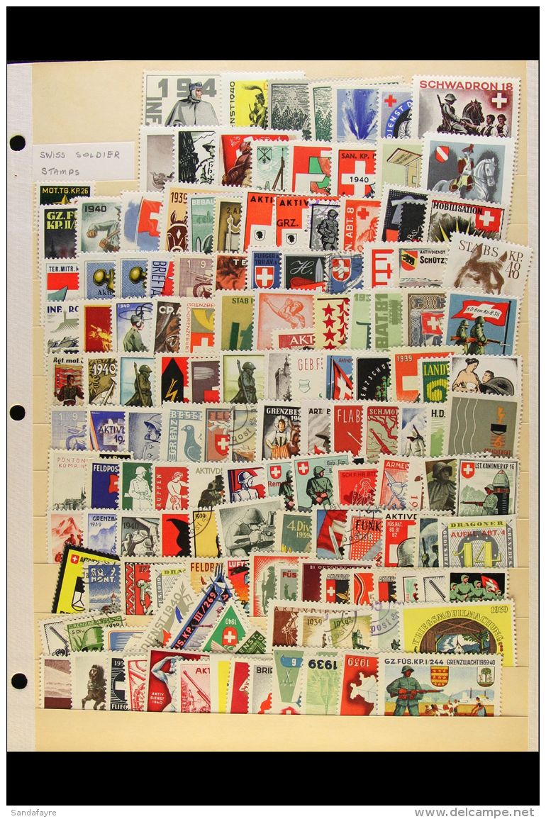 WWII SWISS ARMY SOLDIER STAMPS. 1939-1945 Interesting Collection Of Local Military Stamps On Stock Pages, Some... - Andere & Zonder Classificatie