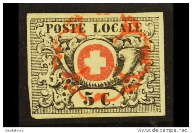 TRANSITIONAL PERIOD - GENEVA 1850 5c Black And Red (Zum 10, SG L2, Mi 2, Sc 2L6), Fine Used With 4 Margins And... - Andere & Zonder Classificatie