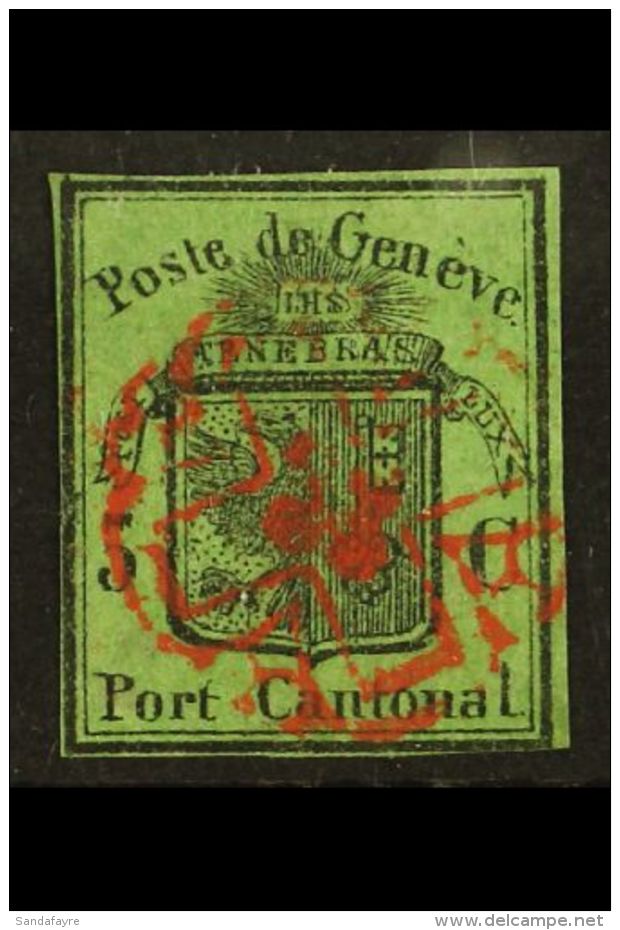 GENEVA 1848 5c Black On Blue Green Large Eagle (Zum 7, SG G5, Mi 5, Sc 2L4), Almost 4 Margins (close At Left, Just... - Sonstige & Ohne Zuordnung