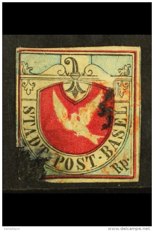 BASEL 1845 2&frac12;r Carmine, Black And Blue (Zum 8, SG B1, Mi 1a, Sc 3L1), Used, Damaged And Repaired At Lower... - Sonstige & Ohne Zuordnung