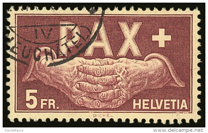 1945 5fr Brown-carmine PAX Stamp, Michel 458, Very Fine Used. For More Images, Please Visit... - Andere & Zonder Classificatie