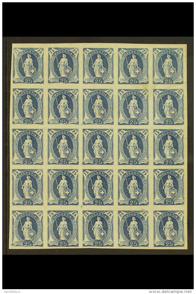 1899 25c Blue "Standing Helvetia" (Mi 67), Block Of 25 (5 X 5) Plate Proofs On Unwatermarked And Ungummed Paper.... - Andere & Zonder Classificatie