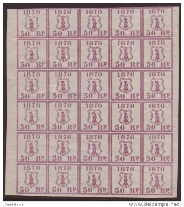 1870 BASLE POLICE STAMPS 50c Violet, Large Part Sheet Comprising The Lower Six Rows Of Five, Fine Never Hinged... - Autres & Non Classés