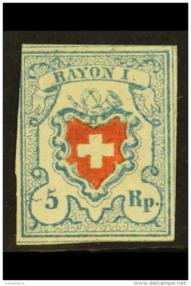 1851 5r Red And Pale Blue (Zum 17 II, SG 13, Mi 9 II, Sc 10), Mint, 3+ Good Margins, Just Into At Upper Left. For... - Autres & Non Classés