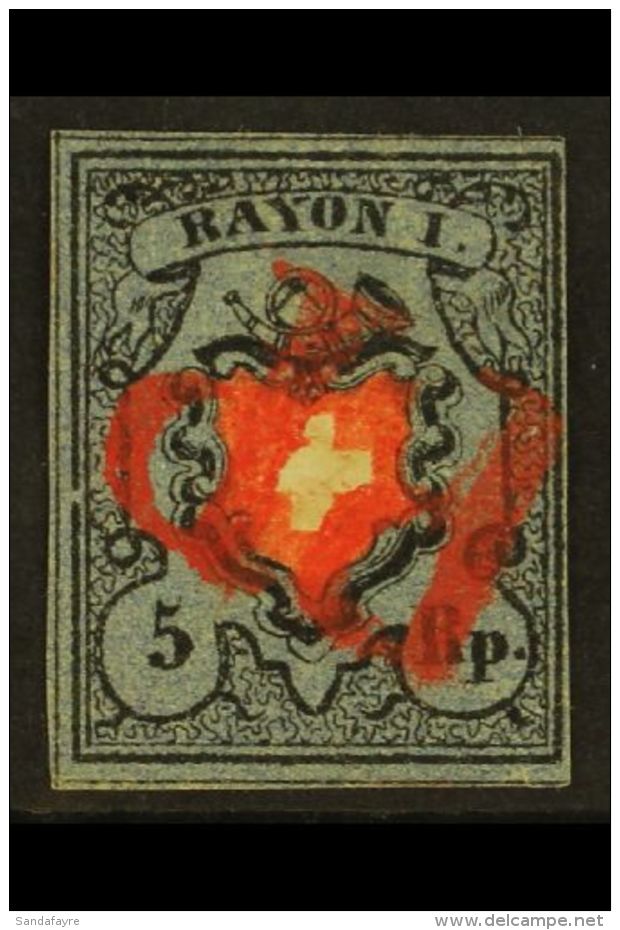 1850 5r Red, Black And Grey Blue (Zum 15 IIa, SG 6, Mi 7 IIb, Sc 7), Fine Used With 4 Clear To Large Margins And... - Andere & Zonder Classificatie