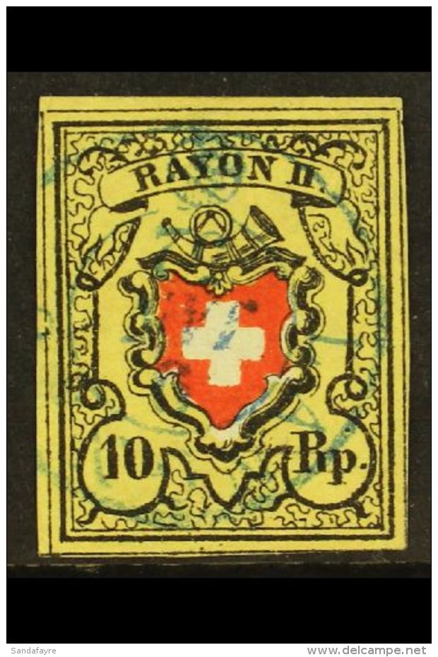 1850 10r Red, Black And Yellow (Zum 16 II, SG 13, Mi 8a, Sc 8), Very Fine Used With 4 Large Margins And Blue Cds.... - Sonstige & Ohne Zuordnung