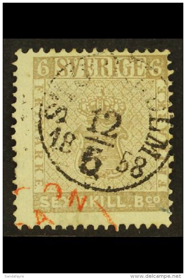 1855-58 6sk Grey (Facit 3, SG 3), Fine Fully Dated Stockholm Cds, Centred Upper Right, Shortish Perf At Left. For... - Andere & Zonder Classificatie