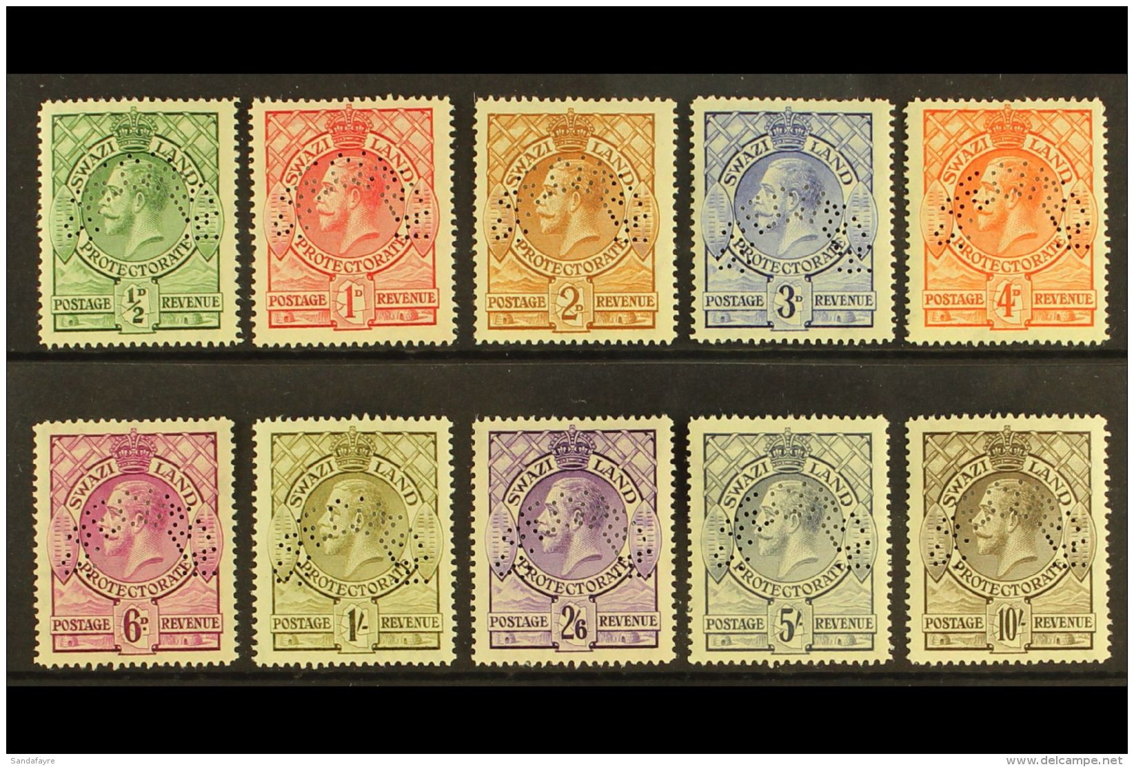 1933 Geo V Set Complete, Perforated "Specimen", SG 11s/20s, Very Fine Mint. (10 Stamps) For More Images, Please... - Swasiland (...-1967)