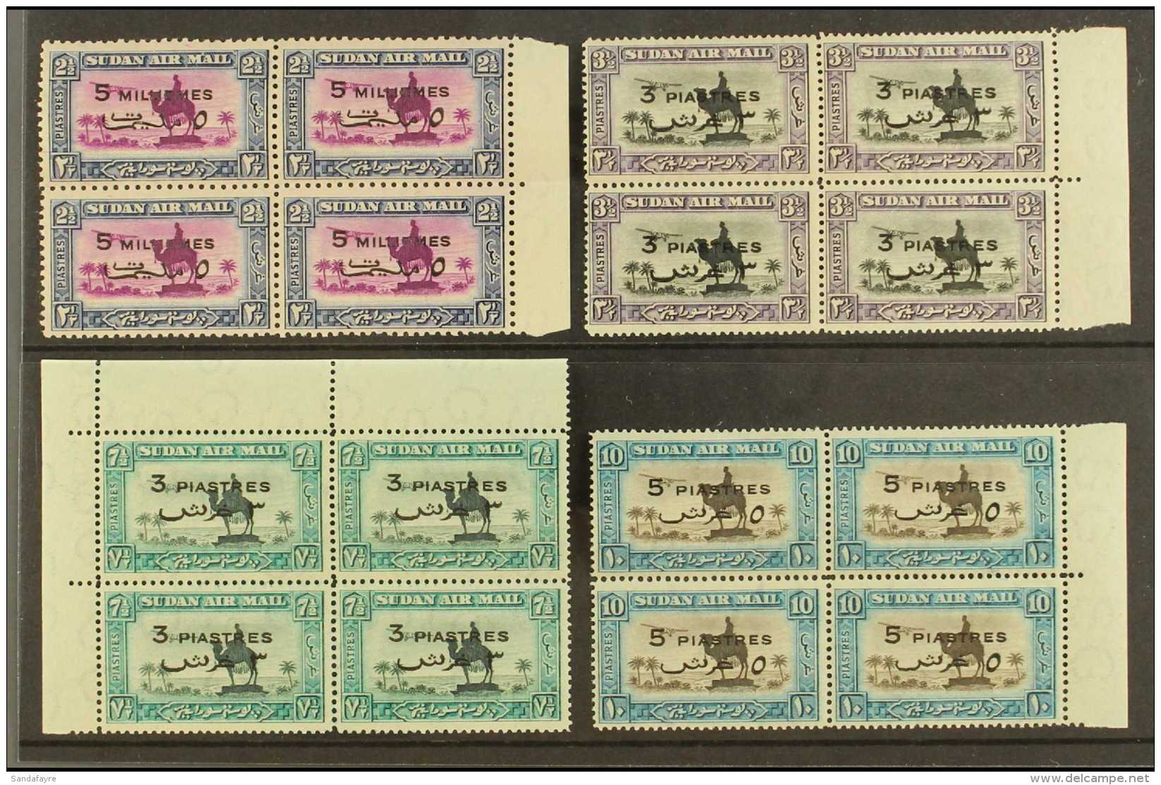 1938 Air Surcharges Complete Set, SG 74/77, As Very Fine Mint Marginal BLOCKS OF FOUR, With Three Stamps In Each... - Sudan (...-1951)