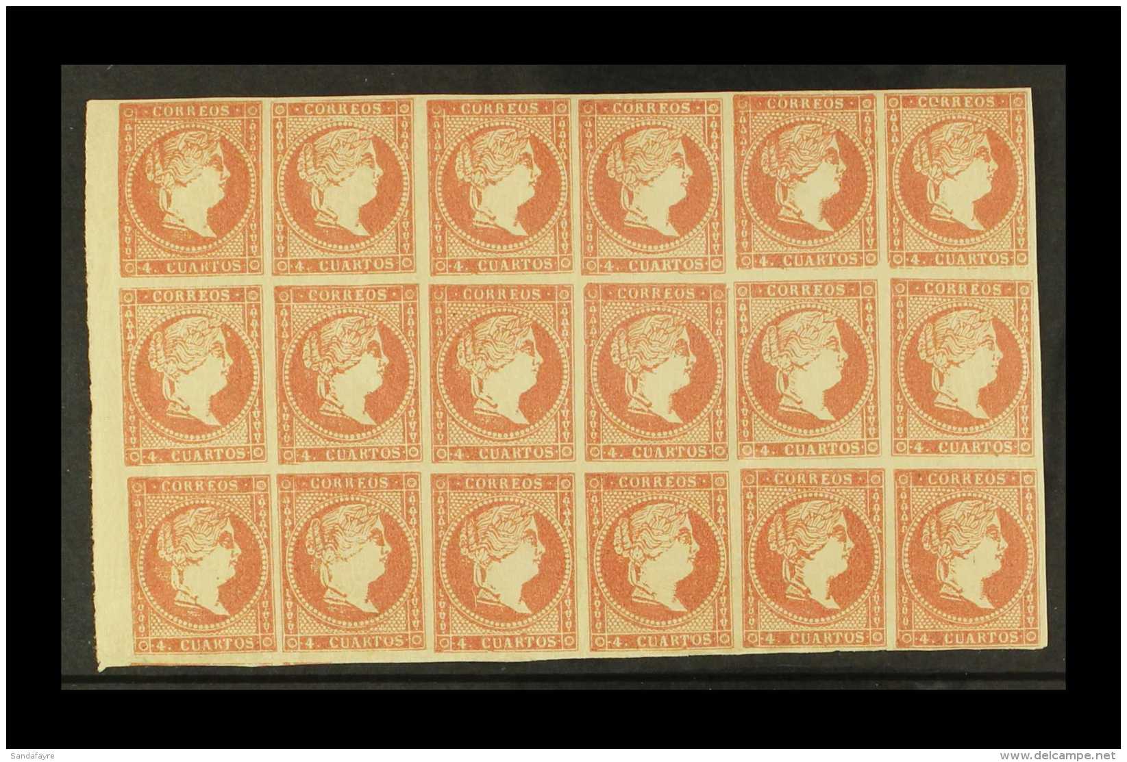 1856 4c Rose-red Thin Paper, SG 55, Michel 40, Fine Never Hinged Mint BLOCK Of 18, All Stamps With Four Margins,... - Andere & Zonder Classificatie