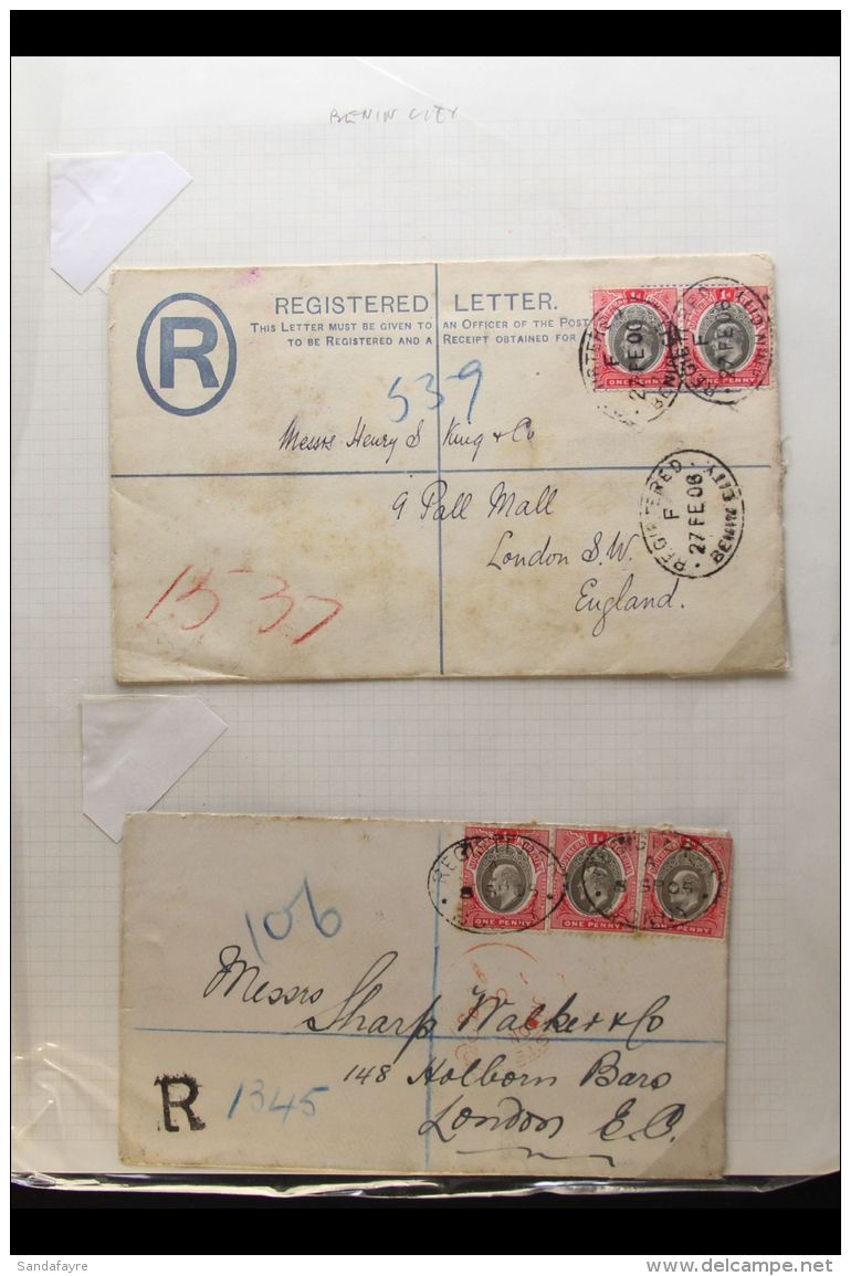 1905-08 REGISTERED MAIL Includes 1906 (27 Feb) 2d Reg Env To London Uprated With 1d Pair Tied By BENIN CITY Oval... - Nigeria (...-1960)