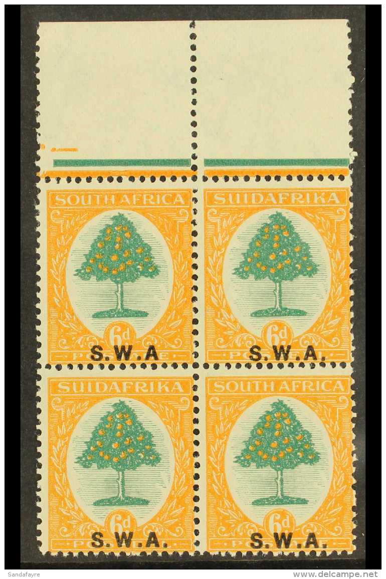 1927-30 6d Green And Orange, Block Of Four, One With No Stop After "A" SG 63a, Fine NHM. For More Images, Please... - Afrique Du Sud-Ouest (1923-1990)