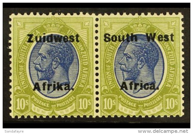 1923-6 Setting VI, 10s Blue &amp; Olive-green, Bilingual Overprint Pair, SG 39, Very Fine Mint. For More Images,... - Zuidwest-Afrika (1923-1990)