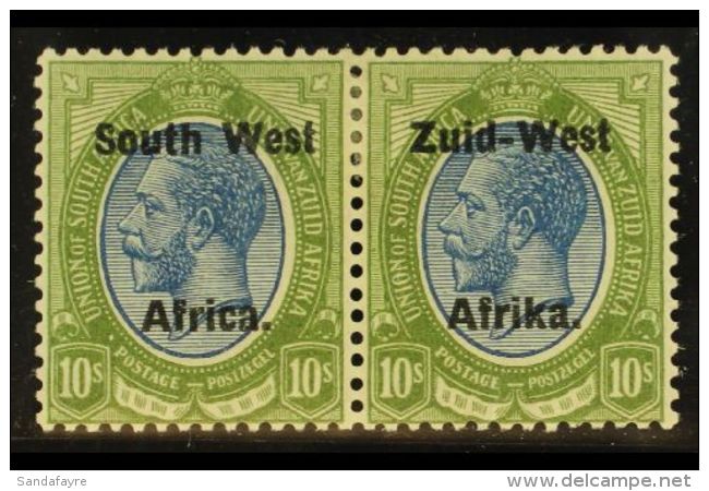 1923 Setting II, 10s Blue &amp; Olive-green, Bilingual Overprint Pair, SG 14, Fine Mint. For More Images, Please... - Südwestafrika (1923-1990)