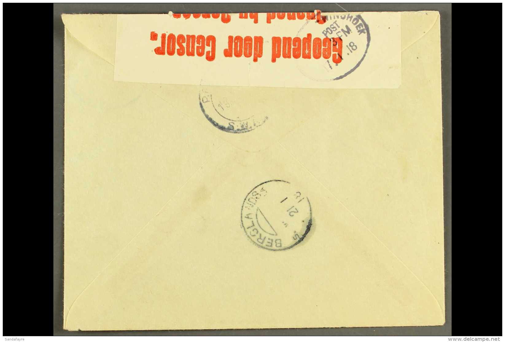 1918 (21 Jan) Censored Cover From Windhoek To Berglands, Bearing 1d Union Tied By "Windhoek" Oval Cancel With... - Afrique Du Sud-Ouest (1923-1990)