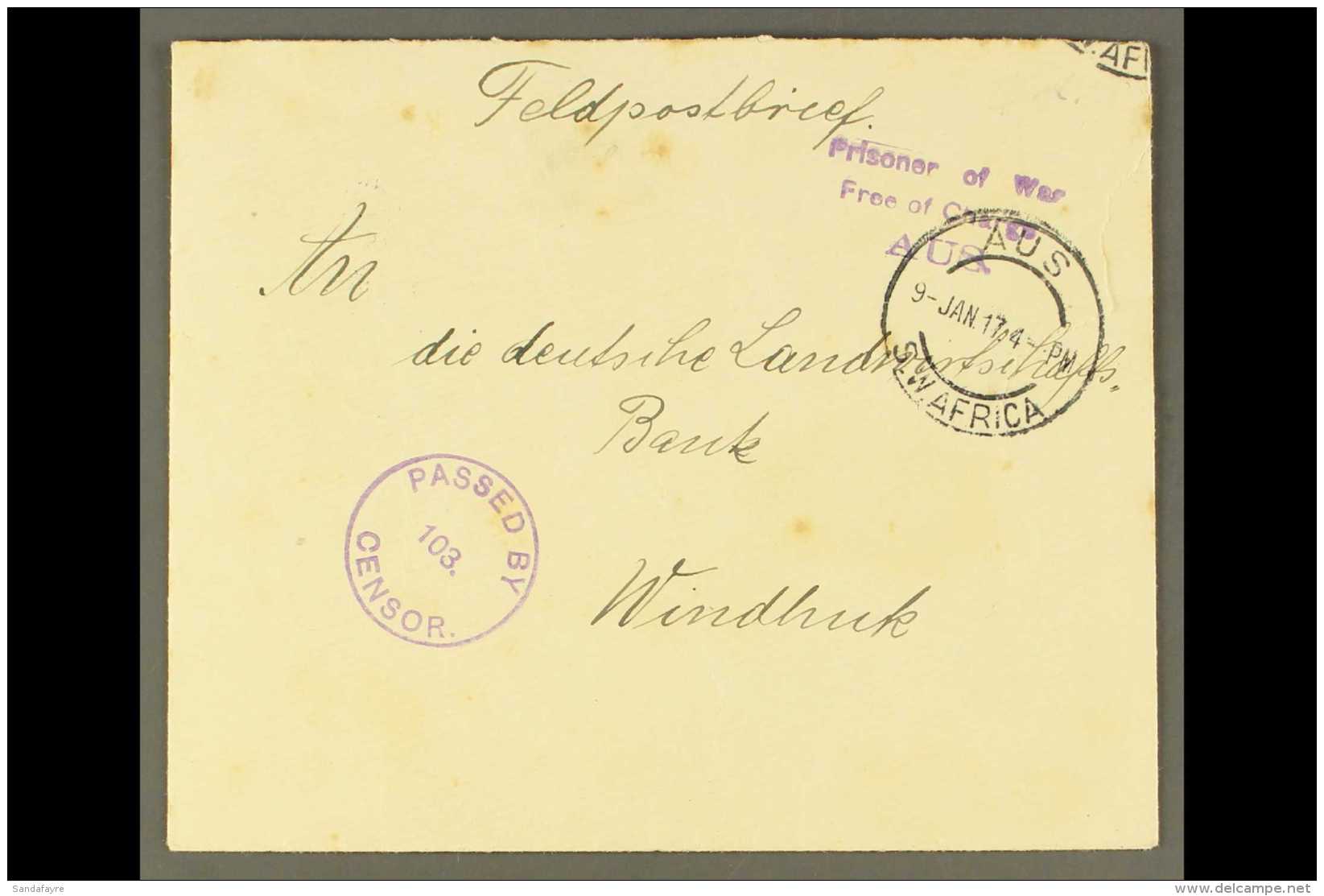 1917 (9 Jan) AUS INTERNMENT CAMP Env To Windhoek Bearing Violet "Prisoner Of War/Free Of Charge/AUS" Handstamp... - Zuidwest-Afrika (1923-1990)