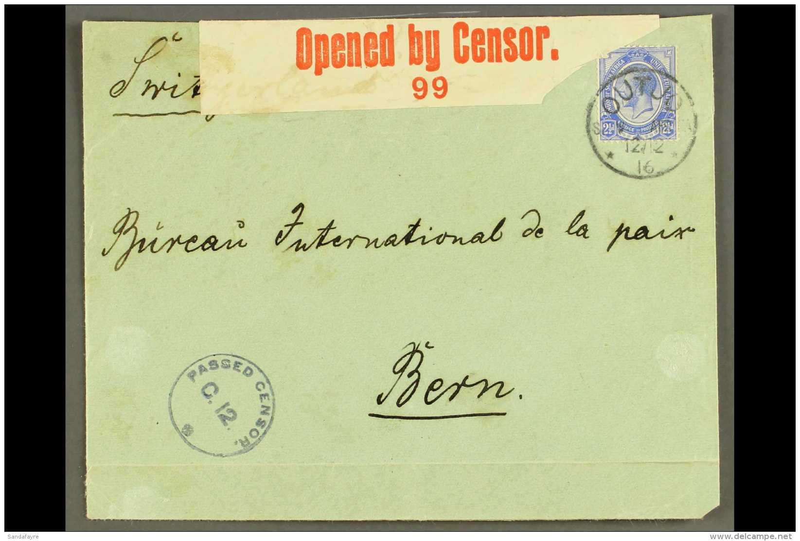 1916 (12 Feb) Env To Switzerland Bearing 2&frac12;d Union Stamp Tied By "OUTJO" Cds Cancel, Putzel Type B4 Oc,... - Südwestafrika (1923-1990)