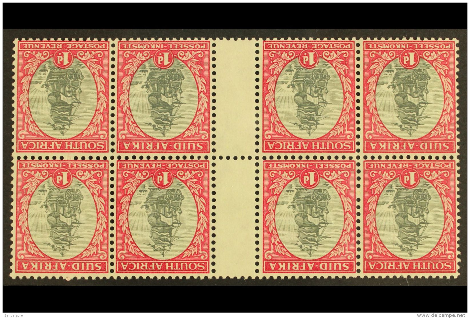 1933-48 1d Grey &amp; Carmine, P13&frac12;x14, Watermark Inverted, Gutter Block Of 8, SG 56dw, Never Hinged Mint.... - Zonder Classificatie