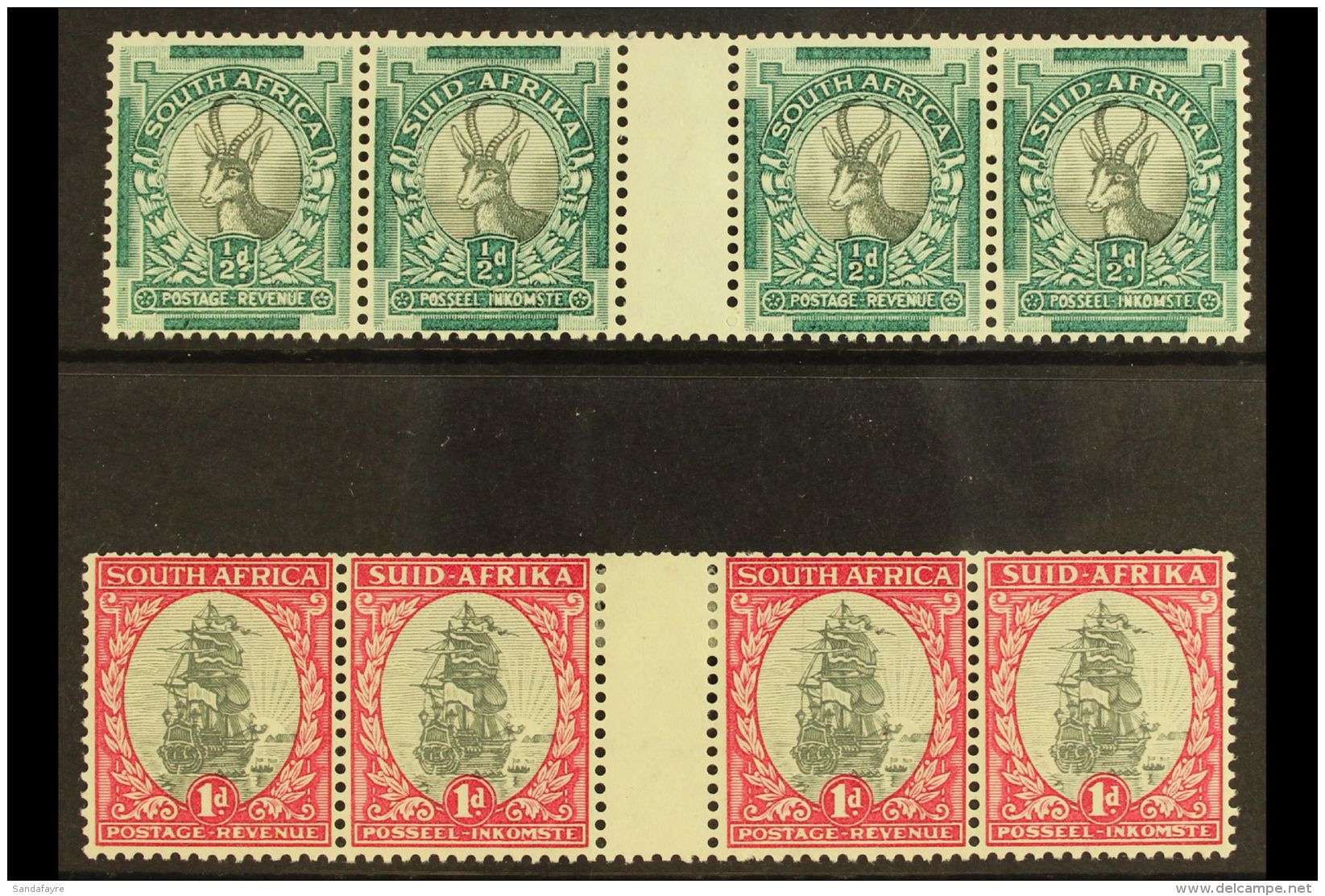 1933-48 &frac12;d &amp; 1d P13&frac12;x14, Gutter Margin Strips Of 4, Wmk Inverted, Coil Stamps, SG 54b, 56dw,... - Ohne Zuordnung