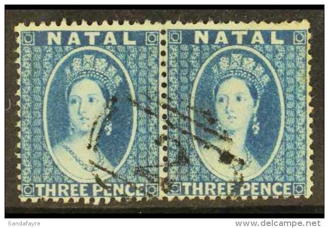 NATAL 1859-60 3d Blue No Watermark Perf 14, SG 10, Fine Used Horizontal Pair. For More Images, Please Visit... - Ohne Zuordnung