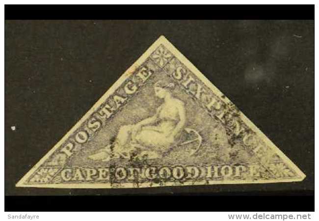 CAPE OF GOOD HOPE 1855-63 6d Slate- Lilac On Blued, SG 7c, Very Fine Used With 3 Margins, Lightly Cancelled,... - Ohne Zuordnung